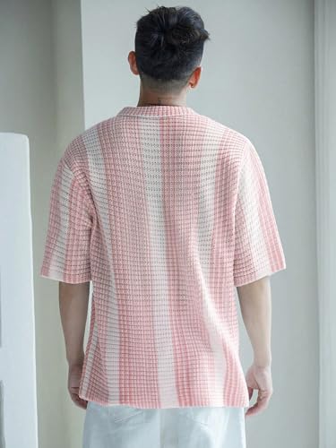 Men's Slim Fit Sweater Colorblock Knit Short Sleeve Top, Summer2