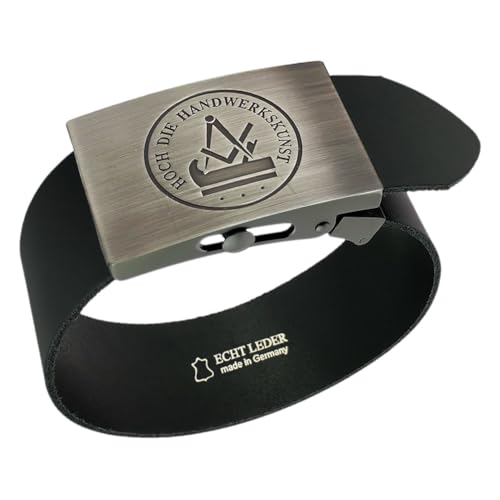 GravurManufakturBerlin Hosengürtel Tischler Schreiner Handwerk Zunftzeichen Ledergürtel 4 cm breit Einheitslänge kürzbar