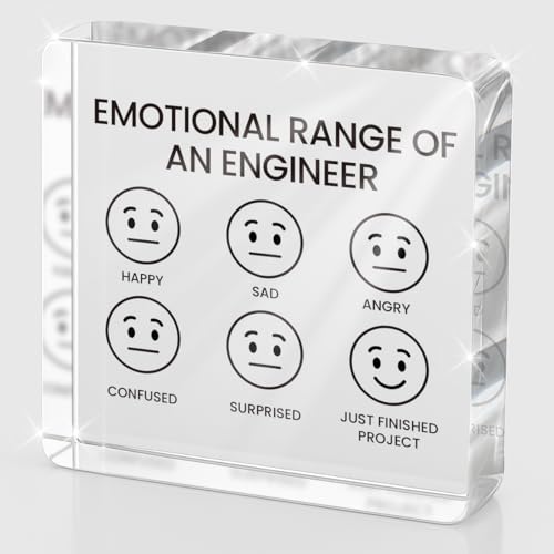 Funny Engineer Gift Acrylic Desk Plaque - 4x4x0.6 Inch Emotional Range of an Engineer Paperweight, Sarcastic Office Decor for Mechanical/Electrical/Civil Engineers, Gag Gift for Birthday