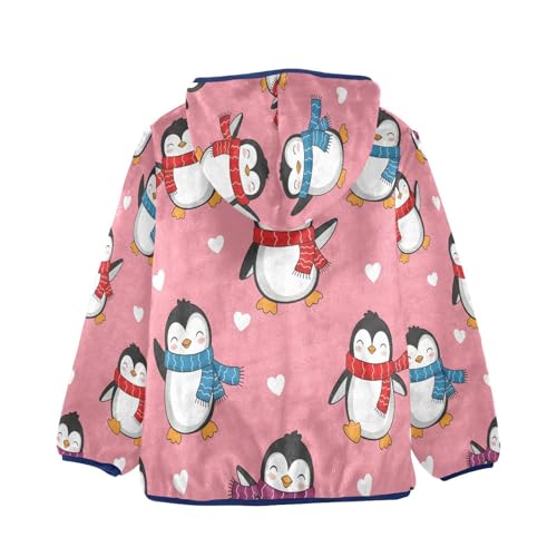 Penguin Pattern with Scarves Toddler Fleece Jacket Girl Boys Hooded Fleece Jacket Coat Warm Outwear Zip-up 3-10T2