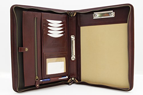 Noda Executive Leather Padfolio 2 Ring Binder Professional Business Portfolio W/Zippered Closure | Resume, Document, Notepad, Tablet, Clipboard, Writing Pad Organizer | Men, Women (Brown) #TOP2