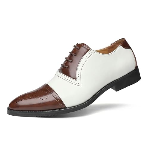 HuitJours Oxford-Schuhe für Herren, mehrfarbig, Brogues, Flügelspitzen, Schnürung, Patchwork, zweifarbig, farblich passend, gestanzt, runde Zehenpartie, H-braun, 42.5 EU