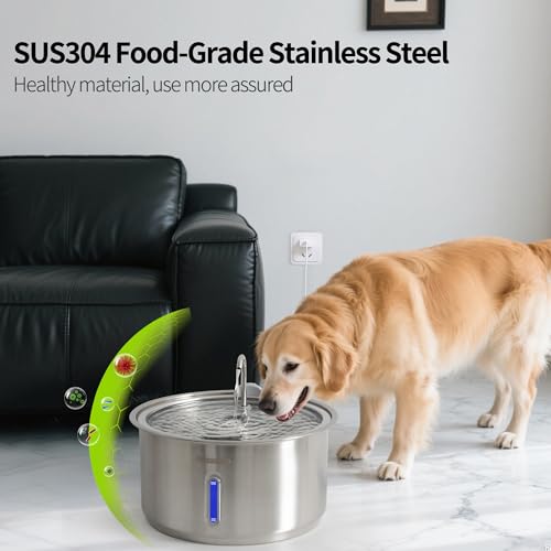Petsamuse Dog Water Fountain, 11L/2.8Gal Quiet Dog Fountain Water Bowl with Visible Window Stainless Steel Dog Water Fountain with 2 Spray Modes and 15 Fliters for Large Medium Small Dogs Pets — view 5
