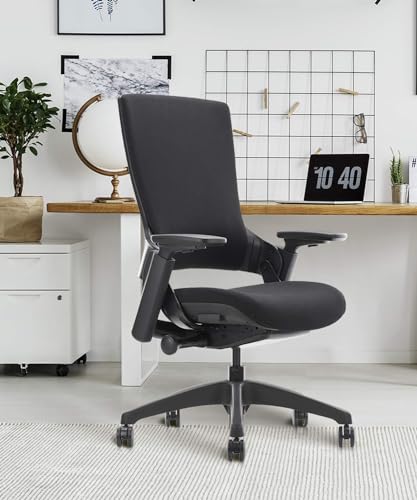 Image of CLATINA Ergonomic High Swivel Executive Chair Fabric Mesh Office Tables Chair with Adjustable Height Head 3D Arm Rest Lumbar Support and Upholstered Back for Home Office Conference Black