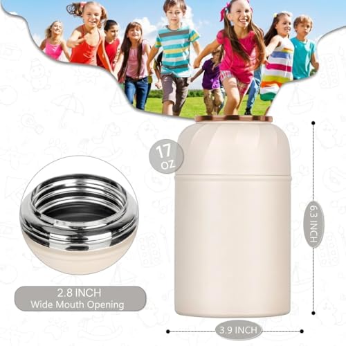 Image of Insulated Lunch Box 500ml Stainless Steel | Thermal Food Flask & Food Jar with Folding Spoon | Leakproof Tiffin Box for Office, School, Travel | Hot & Cold Food Container (White With Golden Handle)