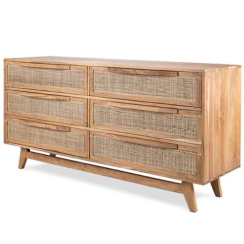 Image of Goku Rattan Chest of Drawer for Home & Office | Cane Storage Unit with 6 Drawer |Mango Wood,| Natural Finish |