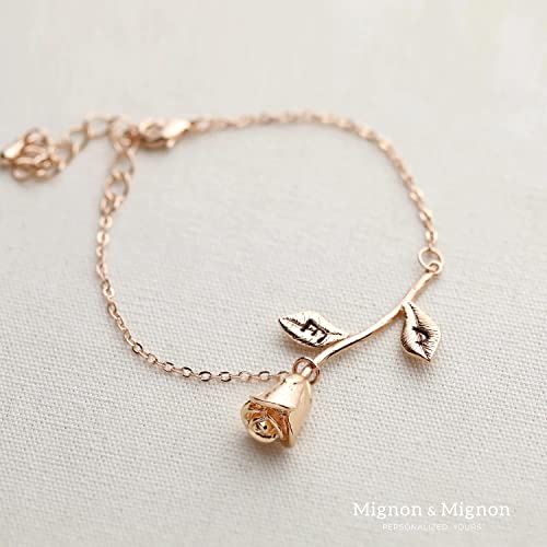MignonandMignon Rose Gold Rose Pendant Beauty and the Beast Jewelry Bracelet Bridesmaid Flower Girl Gift - 3MRBR (Rose Gold)4