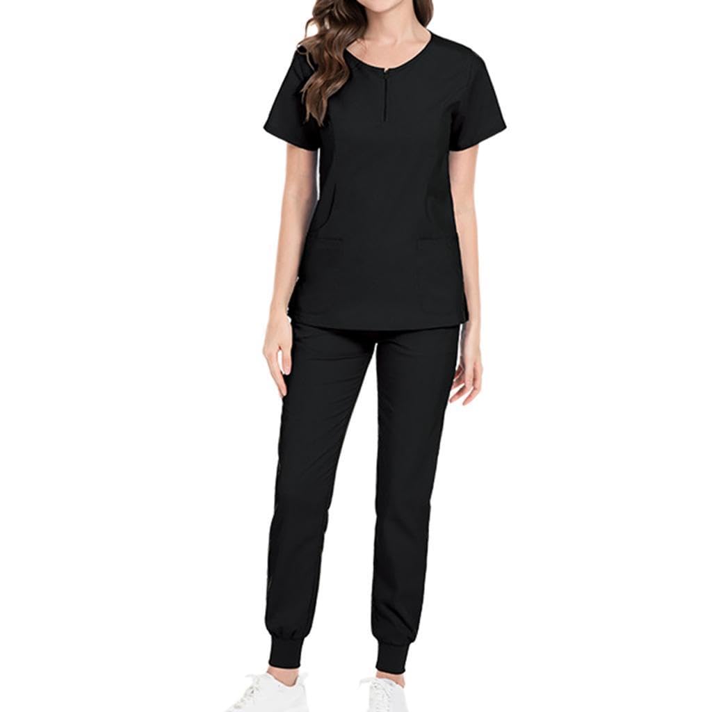 Uniforme infirmière noir vêtement hôpital femme manches courtes L