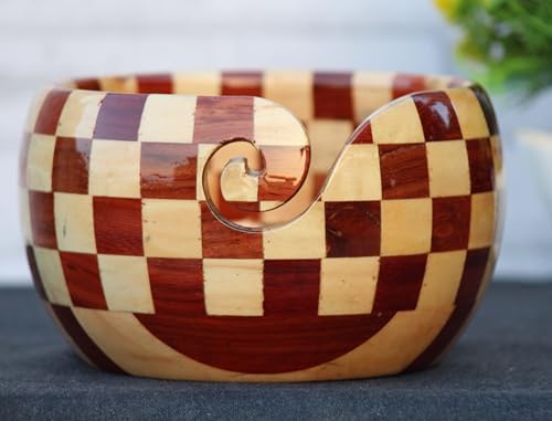 Image of Handmade Wooden Yarn Bowl - Yarn Holder Storage Bowl - Yarn Bowl for Knitting 7 inch x 4 inch inch - Best Gift for Knitters Multiwood (Large)
