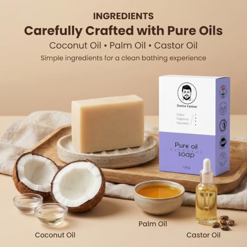 Image of Doctor Farmer Coconut Pure Oil Handmade Bath Soap Pack of 4| Coconut & Palm | Gentle Cleansing Moisturizing Daily Bath Bar for Soft & Healthy-Looking Skin | Chemical-Free Soap for Men & Women