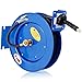 Goplus Retractable Air Hose Reel, Wall Mount Auto Rewind Hose-Reel, Heavy Duty Steel Construction, Industrial Grade Rubber Hose with Protection Cover, Max.300 PSI (3/8" x 25' Hose, Blue)