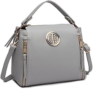 Miss Lulu Women Handbags Pu Leather Casual Travel Ladies Top Handle Crossbody Shoulder Messenger Bag Small Tote (Grey)