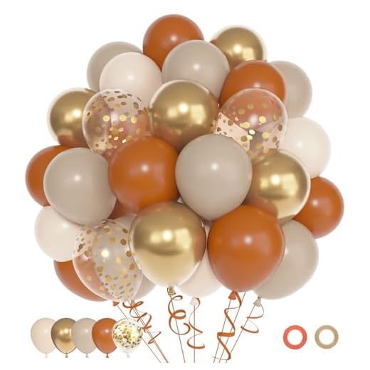 72pcs Burnt Orange Balloons Set, Fall Latex Balloons with 12inch Sand White Nude Metallic Gold Confetti Balloons for Autumn Baby Shower Bridal Birthday Thanksgiving Party Decoration Supplies