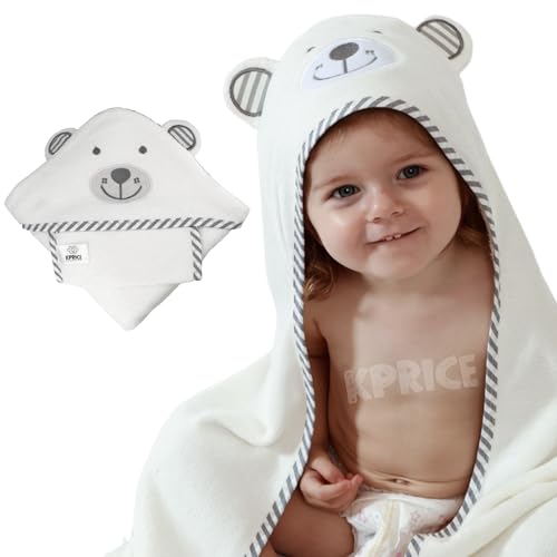 KPRICE | Capa Bano Bebe Oso Chico 90 x 90 | 100% bambú | Franela Ultrasuave | Toallas Bebe Recien Nacido | Toalla de baño | Regalos Original Para Bebe | Toallas bebe Con Capucha (Oso Gris)