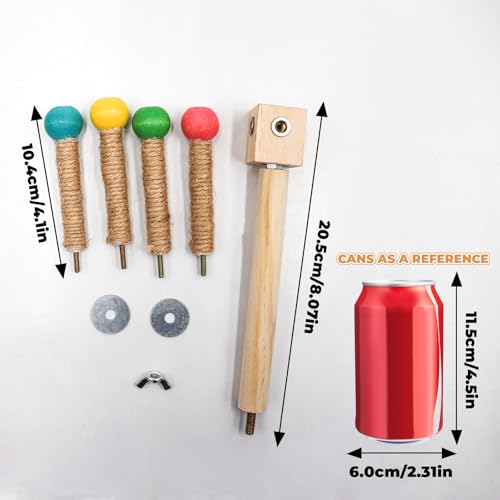 Image of 2 Pack Bird Stand Perch Toy, Interactive Wooden Rotating Parrot Perch for Bird Cage, Enrichment Parakeet Toys, Cage Accessories for Budgies, Cockatiels, Lovebirds, Canaries, Finches, Other Small Birds