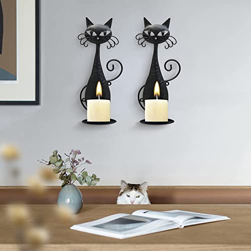 Ofilles Black Metal Cat Wall Candle Sconces Holder For Pillar Candles Led Flameless Candles(2Cats) #TOP1