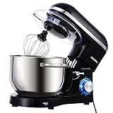 Aucma Stand Mixer,6.5-QT 660W 6-Speed Tilt-Head Food Mixer, Kitchen Electric Mixer with Dough Hook, Wire Whip & Beater (6.5QT, Black) (Renewed)