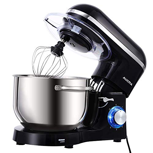 Aucma Stand Mixer,6.5-QT 660W 6-Speed Tilt-Head Food Mixer, Kitchen Electric Mixer with Dough Hook, Wire Whip & Beater (6.5QT, Black) (Renewed)