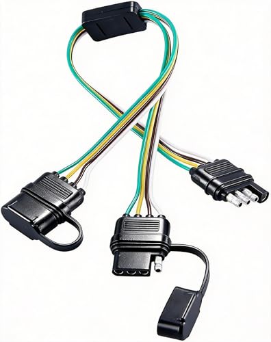 NEWSUN® 4 Pin to 4 Pin Trailer Light Wiring Connector Adapter, Y-Splitter 1 to 2 Way Flat Extension Cable for Tail Lights Plug for Tailgate Light Bars & Trailer Lights,Plug & Play, 18AWG Copper Wire