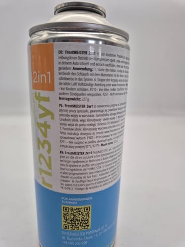 FrostMEISTER 2in1 – 2X 400 ml Auto-Klimaanlagen-Nachfüllset für R1234yf (ab Baujahr 2017) – Schnelle, einfache & umweltfreundliche Auffüllung inkl. Kompressor-Öl, fahrzeugsicher
