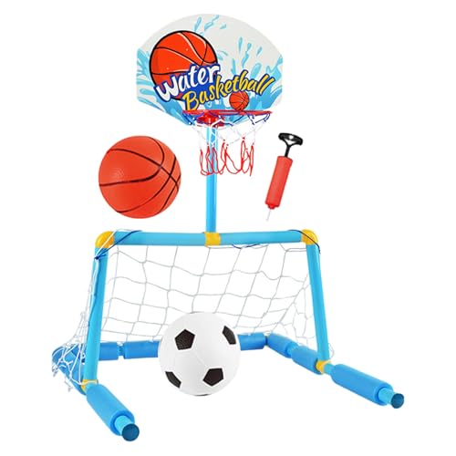 Basketballkorb für Pool, 2-in-1-Fußballtor für Pool mit 2 Bällen und 1 Pumpe, interaktives Wasserspielzeug Basketballkorb für Kinder Erwachsene ETA 4+ Garten Familie Reise