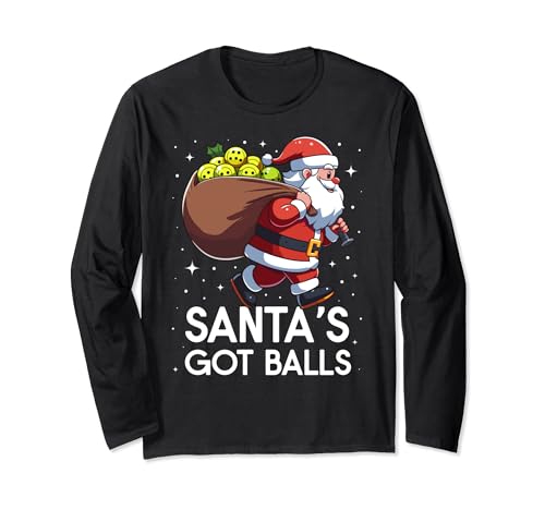 Pickleball Christmas Santa Got Balls Player Funny Tournament Manga Larga