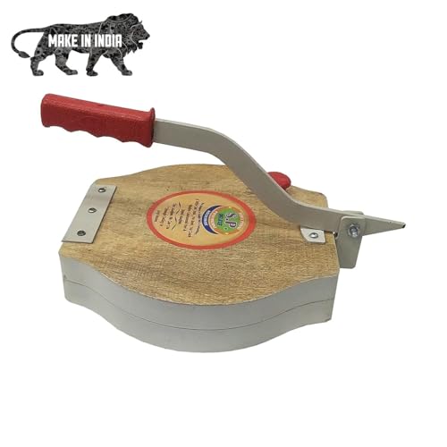 Image of Manual Puri & Dough Press Machine (10 Inch) | Wooden Body with Stainless Steel Plate | Multi-Purpose Papad, Khakhra, Empanada & Pathiri Maker | Hand Press for Home Kitchen