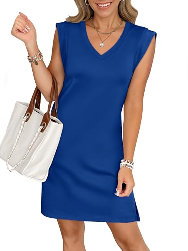 Image of ANRABESS V Neck Sleeveless Dress for Women | Mini Split Sundress, Business Casual Beach Vacation, 2026 Summer Outfits with Pockets