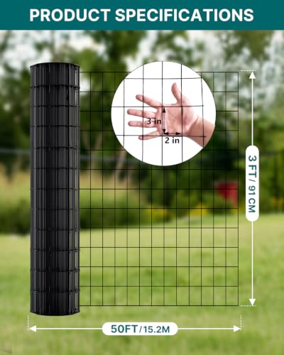 ARIFARO 0,9M x 15M Clôture Métallique en Treillis métallique Épaisseur fil 2mm Maille 5cm x 7,5cm Avec PVC, Rouleau de Treillis Métallique Avec Revêtement Galvanisé à Chaud pour Chiens, Poules, Lapins – vue 2