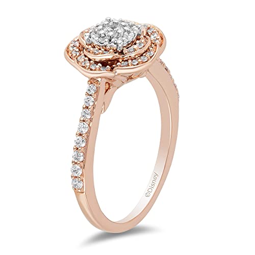 Jewelili Enchanted Disney Fine Jewelry 10k Rose Gold 1/2 Cttw Diamond Belle Rose Bridal Ring4