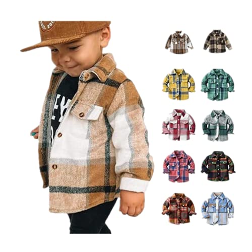 Image of Pisexur Flannel Shirt Jackets for Boys Girls, Toddler Baby Plaid Long Sleeve Lapel Button Down Shacket Kids Fall Winter Coat Outwear 6-12 Months