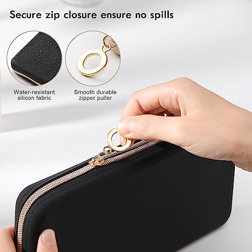 FVION Makeup Bag for Travel Large Silicone Cosmetic Bag, Make Up Brushes Holder Case, Portable Makeup Organiser for Women Girls (Black) - Image 3