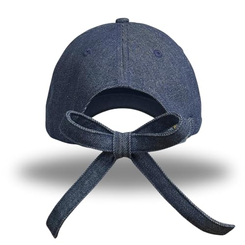 CITRUSY Trendy Fashion Baseball Dad Caps | Men & Women Low Profile Hats | Cute Ladies Western Ponytail Vintage NY Ball Cap, Cotton, Blue, Signature C. | Denim Bow