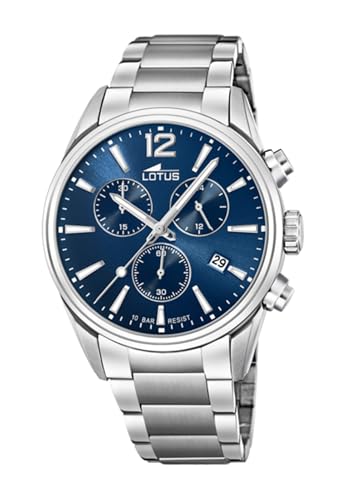 Lotus Reloj Hombre 18690/1 Chrono Caja de Acero Inoxidable 316l Plateado Correa...