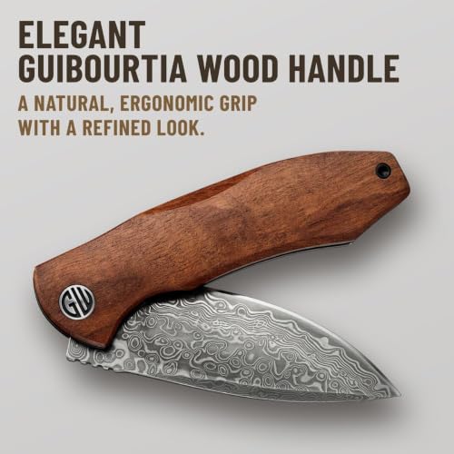 Image of GOOD WORKER Pocket Knife - Smooth Ball Bearing Pivot - Guibourtia Wood Handle - Elegant Gift-Ready EDC Knife with Deep Carry Clip, Legal in All States - Gifts for Men, Women - 6700 D