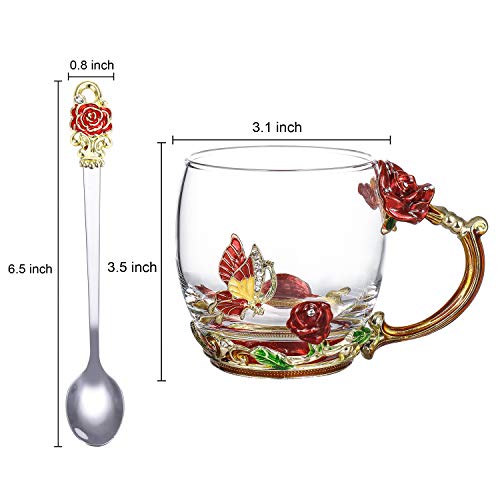 Onepeng Birthday Gifts For Women, Glass Flower Tea Cup,Tea Cup Set,Fancy Tea Cups,Gifts For Mom Women Mothers Day Wife Friends Valentines Day Christmas(Rose-Red-Short) #TOP1