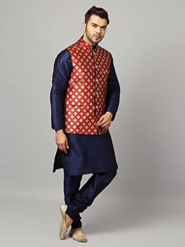 Image of Uri and MacKenzie Men's Silk Blend Kurta Churidar Pyjama with Stylish Nehru Jacket