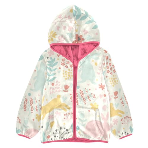 OTVEE Easter Rabbits Flowers Kids Hoodie Jacket Fall Spring Full Zip Warm Outwear Coat