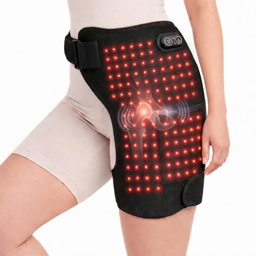 Red Light Therapy for Hip Pain Wrap with Heat & Vibration 5000mAh Cordless Hip Heating Pad with Massage 660nm Red Light Therapy Device for Hip & Thigh Comfort Hip Brace Support for Men & Women