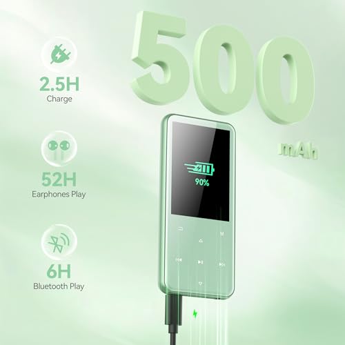 AGPTEK MP3 Player with Bluetooth 5.3, 64GB Internal Memory Expandable up to 128GB, 2.4 Inch Music Player with Speaker and FM Radio, Earphone Included, Green - Image 7