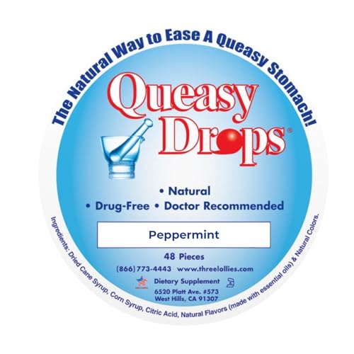Image of Three Lollies Queasy Drops- Supports Motion Sickness Relief. Also Pregnancy & Morning Sickness Relief. Peppermint 48 Count