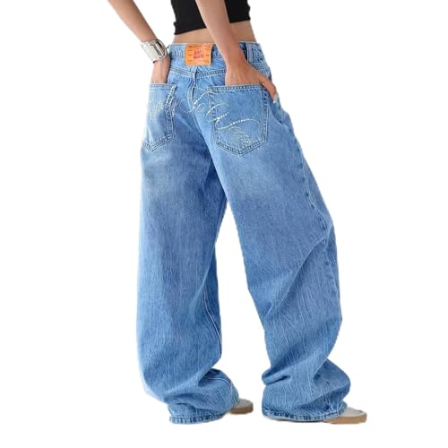 Jean baggy femme taille basse en denim authentique avec grandes poches