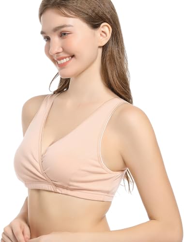 Image of CAKYE 3 Pack Cotton Maternity Nursing Bras Breastfeeding Sleep Bralette