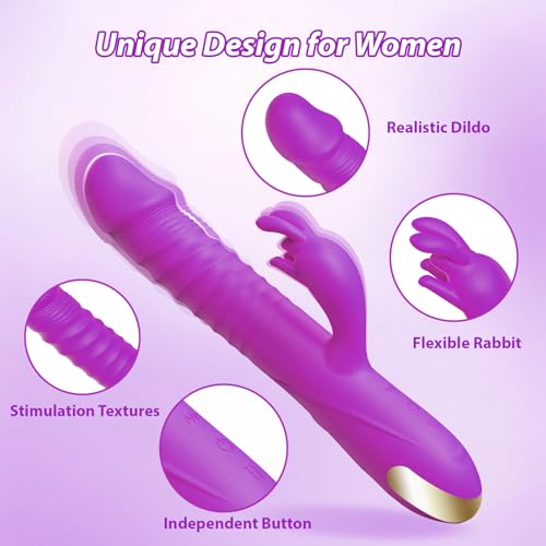 Image of SUPOLA Rabbit G Spot Vibrator, Thrusting Dildo Sex Toys for Women, Purple | 3 Thrust & 10 Vibration Modes, 3 Powerful Motors, Soft Silicone, IPX6 Waterproof, Fast Magnetic Charging for Solo or Couples