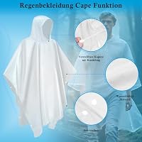 lohey EVA Regenponcho, Wasserdicht Regenmantel für Damen und Herren, Wiederverwendbar Regencape mit Kapuze für Camping, Angeln, Freizeitparks, Festivals(Weiß) – Ansicht 6