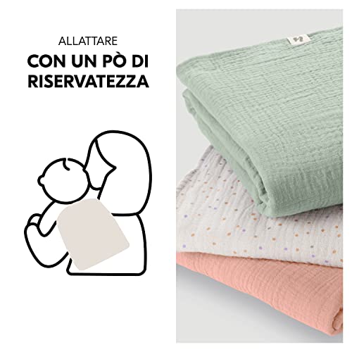 Hauck Cuddle N Clean, Menta/Beige Puntinato/Arancio - Set 3 Pezzi Mussole Neonato - 80 X 80 Cm - 100% Cotone Traspirante - Telo Allattamento, Bavaglino, Copertina, Panno Ruttino O Swaddle - 7