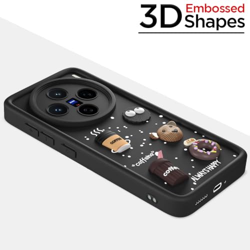 Image of Pikkme Back Cover for Vivo X200 5G | 3D Bear Silicone Cute & Fun Coffee Cartoon | Full Body Protection Bumper Case (Black)