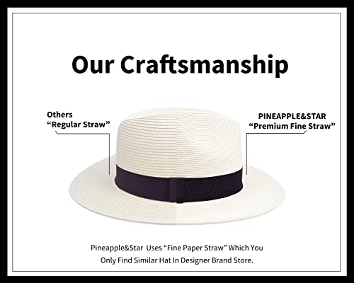 Pineapple&Star Sun Straw Fedora Beach Hat Fine Braid Upf50+ For Unisex Off-White #TOP3