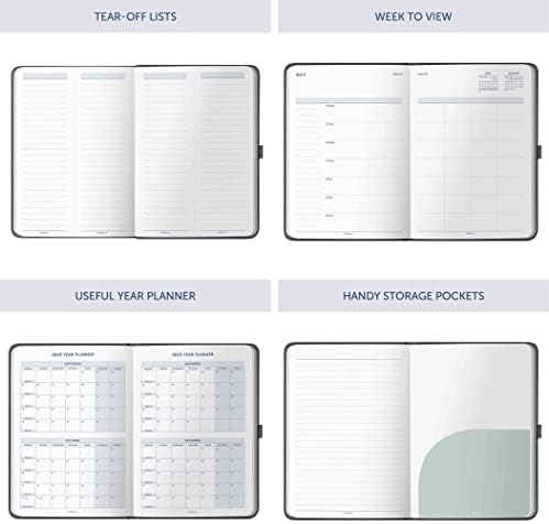 Busy B Family Diary January to December 2023 - A5 Charcoal - Faux Leather Week to View Diary with Space for 5 Schedules & Tear-Out Notes