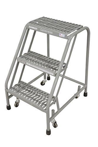 Cotterman 1003N1820A3E10B3C1P1 All Welded Ready to Use Rolling Steel Safety Ladder, 3-Step, 30" Top Step Height, Serrated Tread, 450 lb Capacity